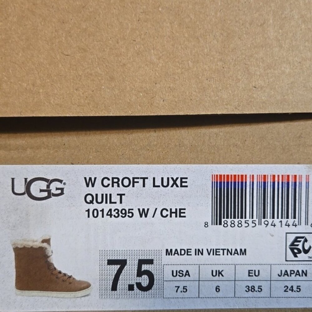 UGG Croft Luxe Quilt Leather Lace Up Shearling Boots Chestnut Brown Women 7.5 - Picture 8 of 12